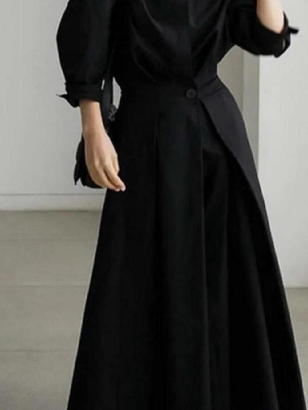UOOZEE Polo Collar Black A-Line Swing Skirt Maxi Dress with Pockets Sz L/XL NWT - Picture 2 of 15